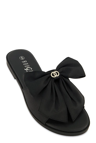 Womens Bow Band Open Toe Slide Sandals,
