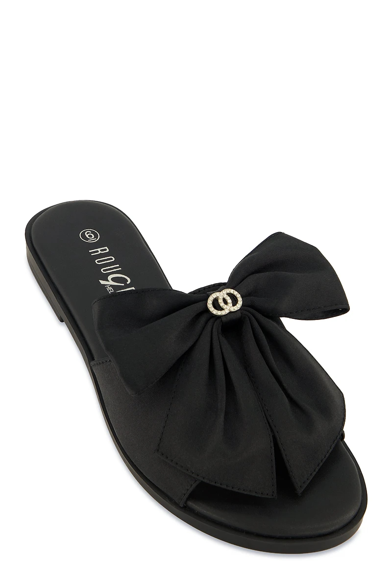Womens Bow Band Open Toe Slide Sandals, 9