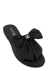 Womens Bow Band Open Toe Slide Sandals, 9