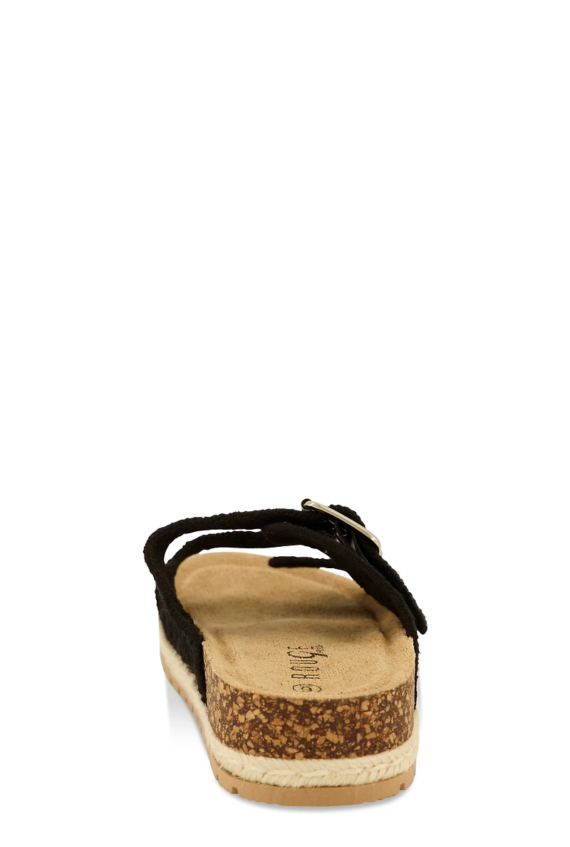 Womens Crochet Double Buckle Espadrille Footbed Sandals, Black, Size 9