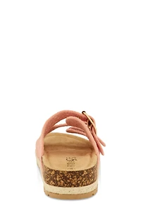Womens Crochet Double Buckle Espadrille Footbed Sandals, Pink,