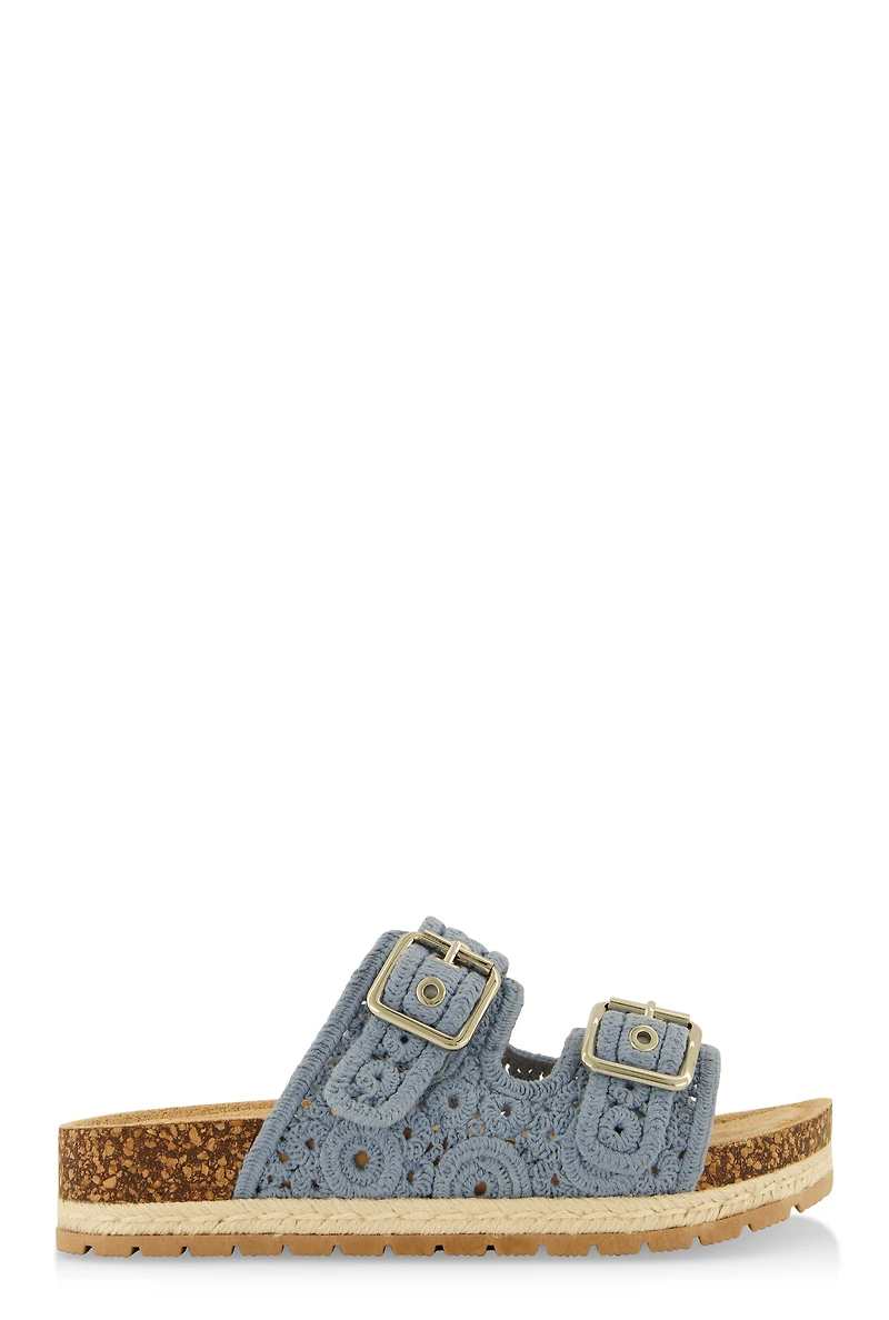 Womens Crochet Double Buckle Espadrille Footbed Sandals, 9