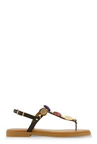Womens Gemstone Buckle Strap Thong Sandals, 10