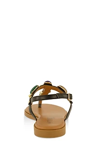 Womens Gemstone Buckle Strap Thong Sandals, 10