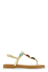 Womens Gemstone Buckle Strap Thong Sandals, Gold, Size 9