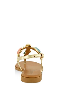 Womens Gemstone Buckle Strap Thong Sandals, Gold, Size 9