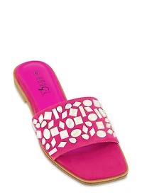 Gemstone Band Square Toe Slide Sandals