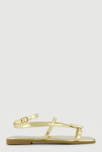 Faux Leather Metallic Detail Open Toe Sandals