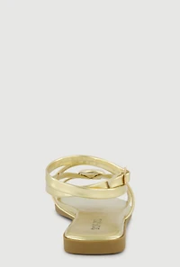 Faux Leather Metallic Detail Open Toe Sandals
