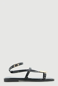 Faux Leather Metallic Detail Open Toe Sandals