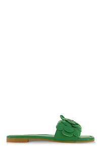 Faux Leather Flower Band Slide Sandals