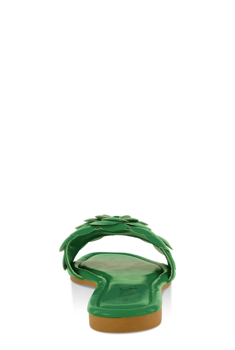 Faux Leather Flower Band Slide Sandals