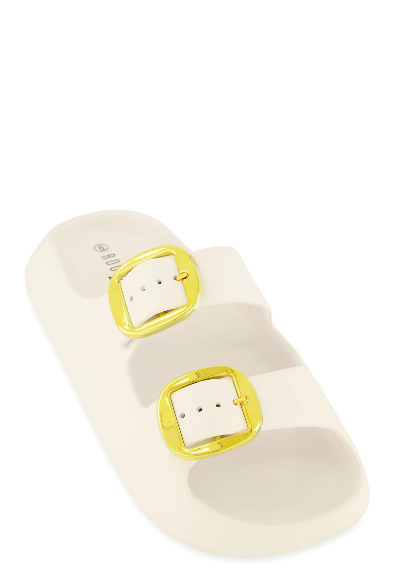 Double Buckle Band Slide Sandals
