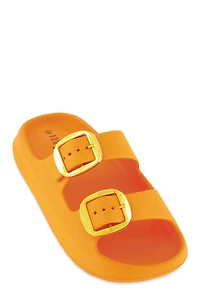 Double Buckle Band Slide Sandals
