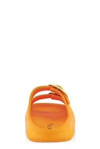 Womens Double Buckle Band Slide Sandals,