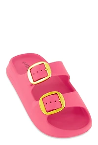 Double Buckle Band Slide Sandals