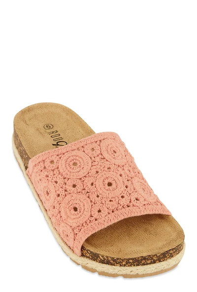Womens Crochet Band Low Platform Slide Sandals, Pink, Size 12