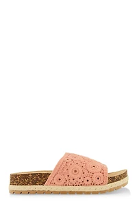 Womens Crochet Band Low Platform Slide Sandals, Pink, Size 12