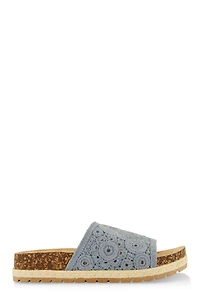Womens Crochet Band Low Platform Slide Sandals, Blue, Size 9