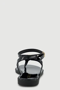 Metallic Pendant Ankle Strap Thong Sandals