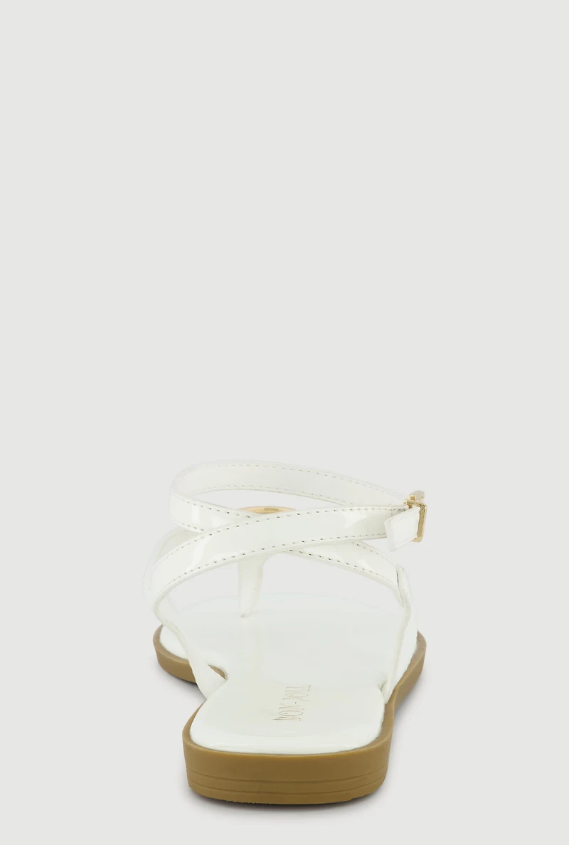 Metallic Pendant Ankle Strap Thong Sandals