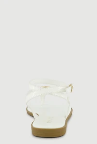 Metallic Pendant Ankle Strap Thong Sandals
