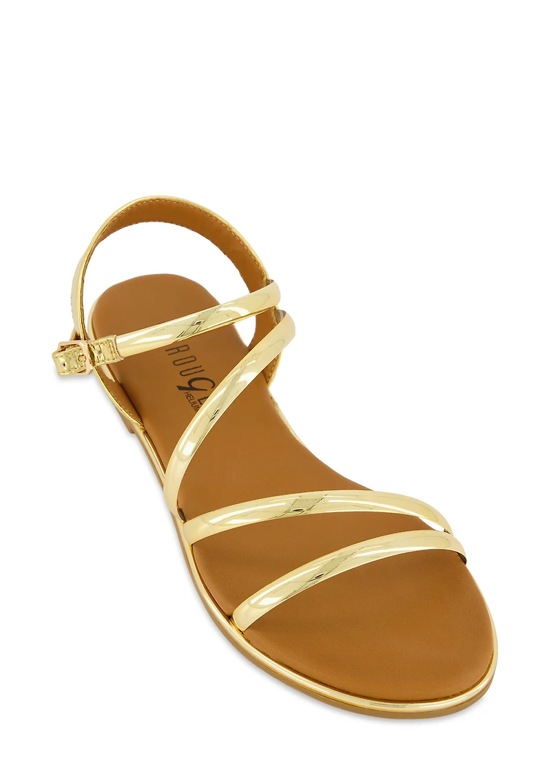 Asymmetrical Metallic Strappy Sandals