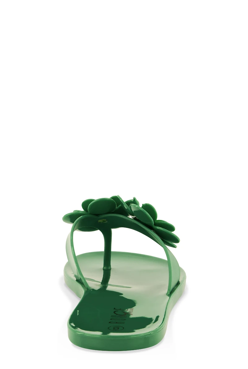 Jelly Rhinestone Flower Detail Thong Sandals