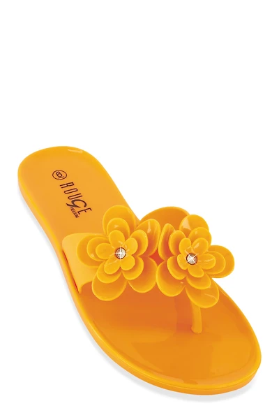 Womens Jelly Rhinestone Flower Detail Thong Sandals, 7.5