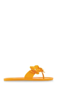 Womens Jelly Rhinestone Flower Detail Thong Sandals, Orange, Size 10
