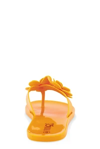 Womens Jelly Rhinestone Flower Detail Thong Sandals, 7.5