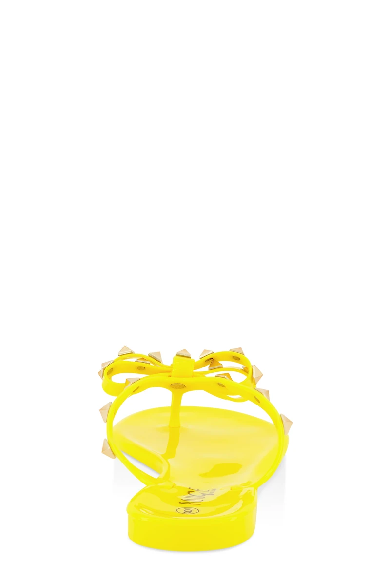 Womens Bow Studded Jelly Thong Slide Sandals, Yellow, Size 6.5