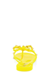 Womens Bow Studded Jelly Thong Slide Sandals, Yellow, Size 6.5