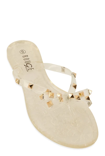 Womens Bow Studded Jelly Thong Slide Sandals,