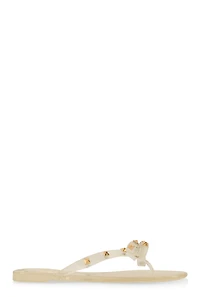 Womens Bow Studded Jelly Thong Slide Sandals, 10