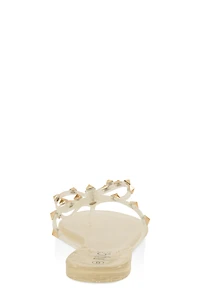 Womens Bow Studded Jelly Thong Slide Sandals, 10