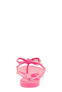 Womens Bow Studded Jelly Thong Slide Sandals, Pink, Size 8