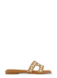 Rhinestone Studded Cut Out Band Slide Sandals