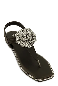 Flower Rhinestone Corded Thong Sandals