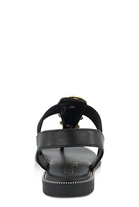 Womens Three Pendant Corded Thong Sandals, Black, Size 7.5