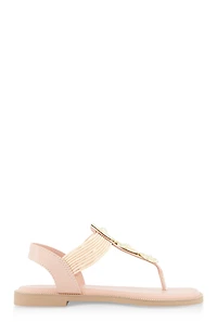 Womens Three Pendant Corded Thong Sandals, Pink,