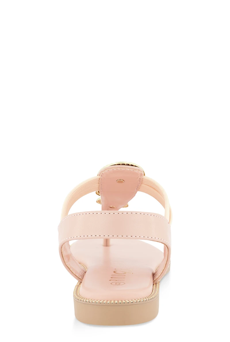 Womens Three Pendant Corded Thong Sandals, Pink,