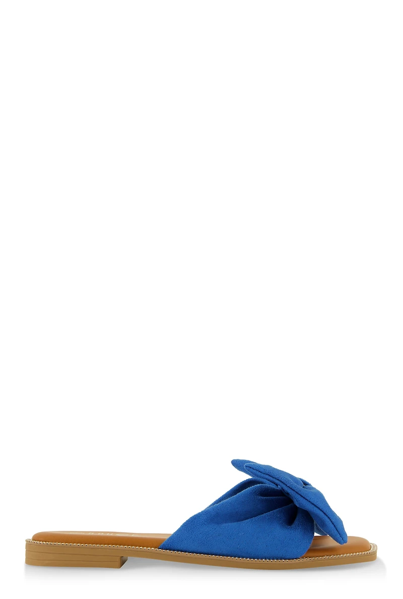 Faux Suede Bow Thong Slide Sandals