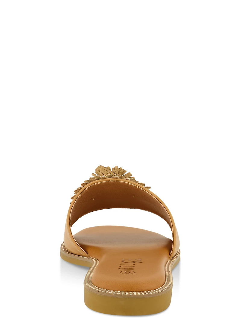 Rhinestone Studded 3D Floral Band Slide Sandals