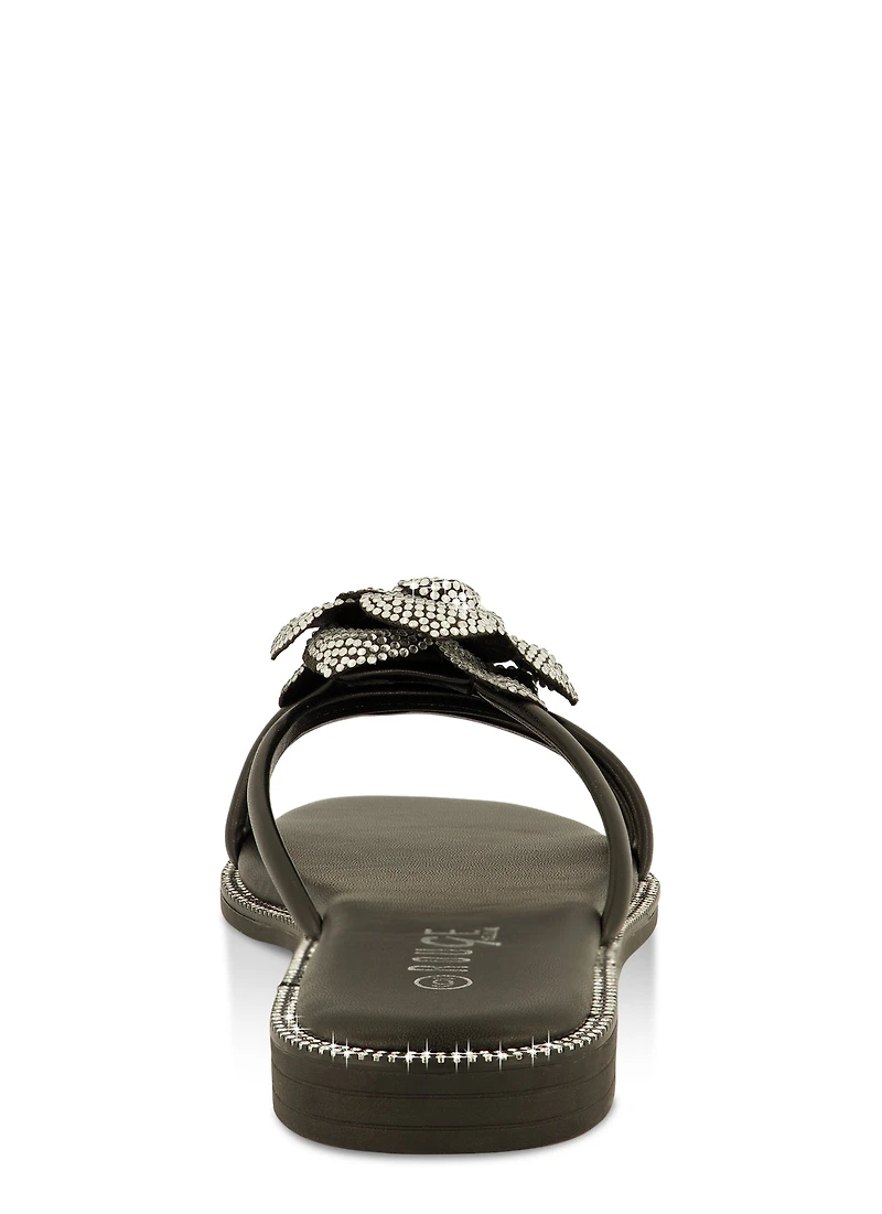 Rhinestone Floral Strappy Flat Sandals