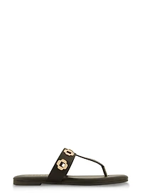 Geometric Metallic Eyelet Thong Slide Sandals