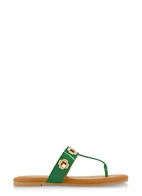 Womens Geometric Metallic Eyelet Thong Slide Sandals,