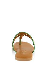 Womens Geometric Metallic Eyelet Thong Slide Sandals,