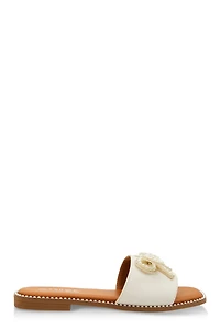 Rhinestone Faux Pearl Bow Band Slide Sandals