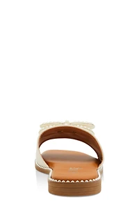 Rhinestone Faux Pearl Bow Band Slide Sandals